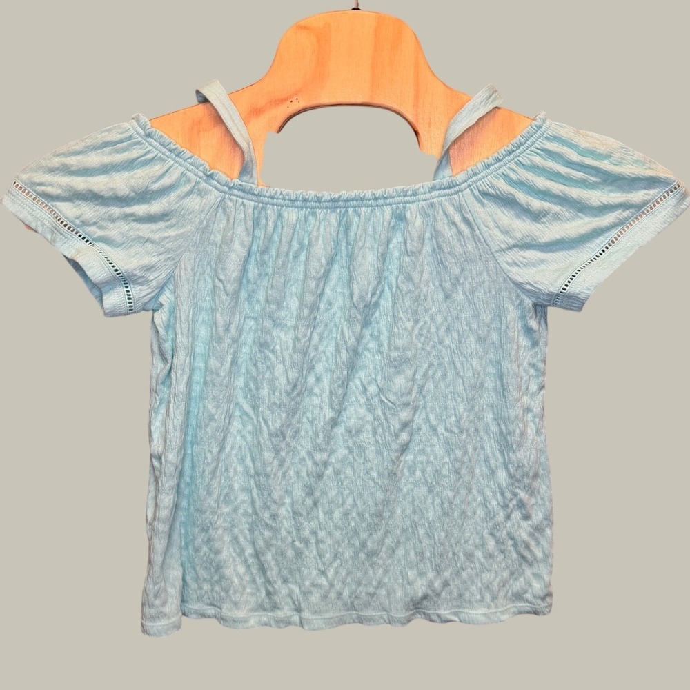 2225 | Textured Eyelet Trim Top Aqua Blue Girls XL 14/16